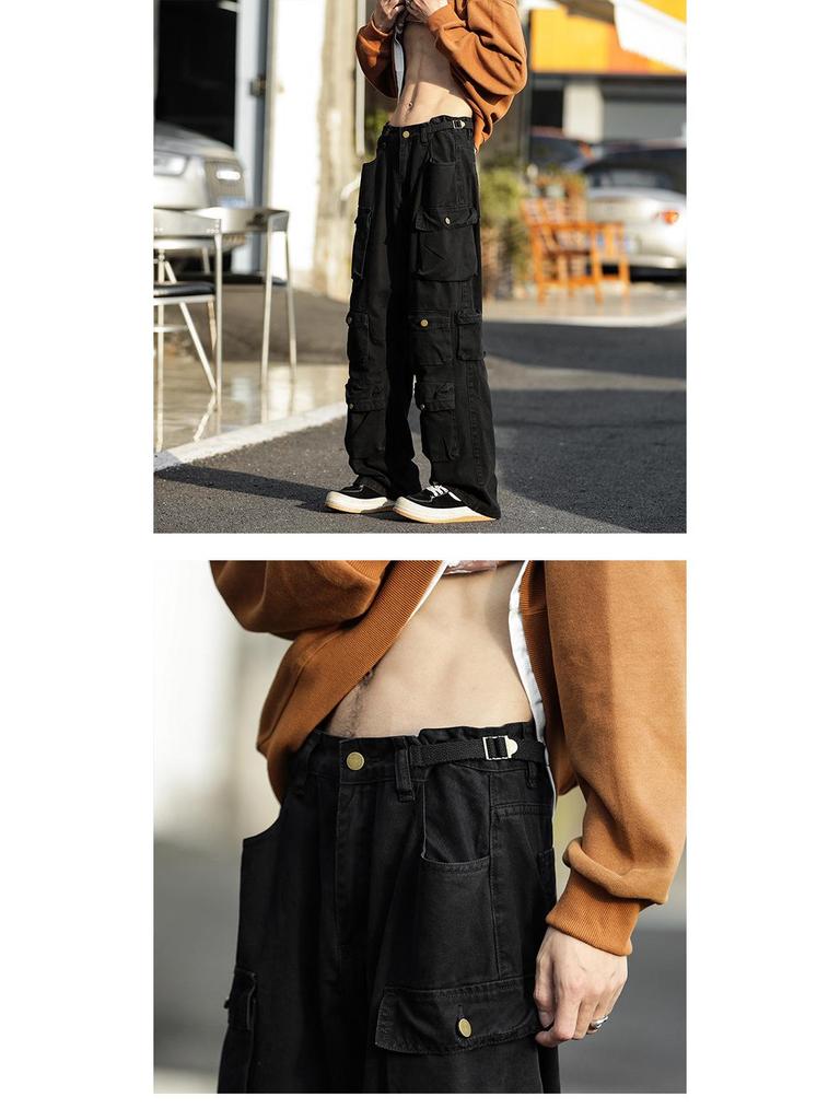 Men's Retro Casual Loose Fit Wide-Leg Multi-Pocket Overalls