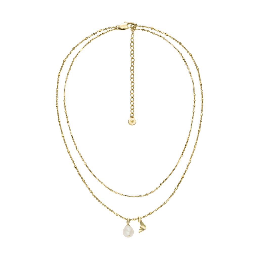 Emporio Armani Pearl Series Double Chain Layered Design Lightweight Versatile Necklace Women necklace Gold Brass EGS3273710