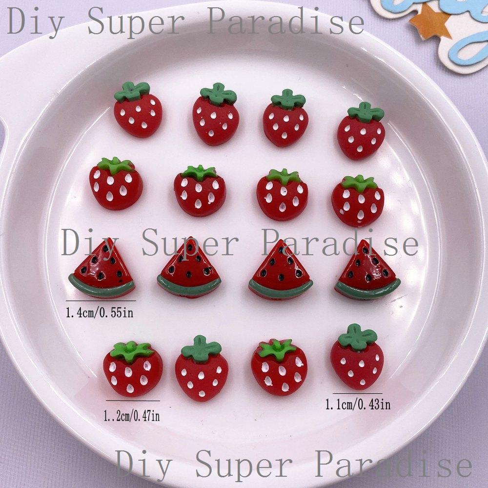 30PCS Resin Kawaii Colorful Mini Red Watermelon Strawberry Figurine Flatback Stone Decor Scrapbook DIY Bow Jewelry Making Crafts
