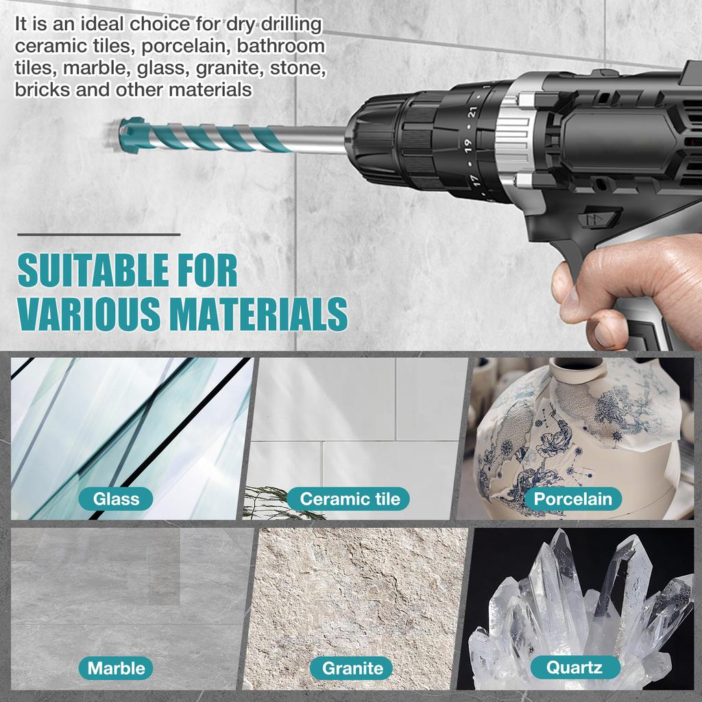 10 Stück Hochfester Exzentrischer Bohrer Vierkant-Sägezahn-Hartmetallbohrer mit 1/4" Sechskantschaft für Betonfliesen-Bohrwerkzeug