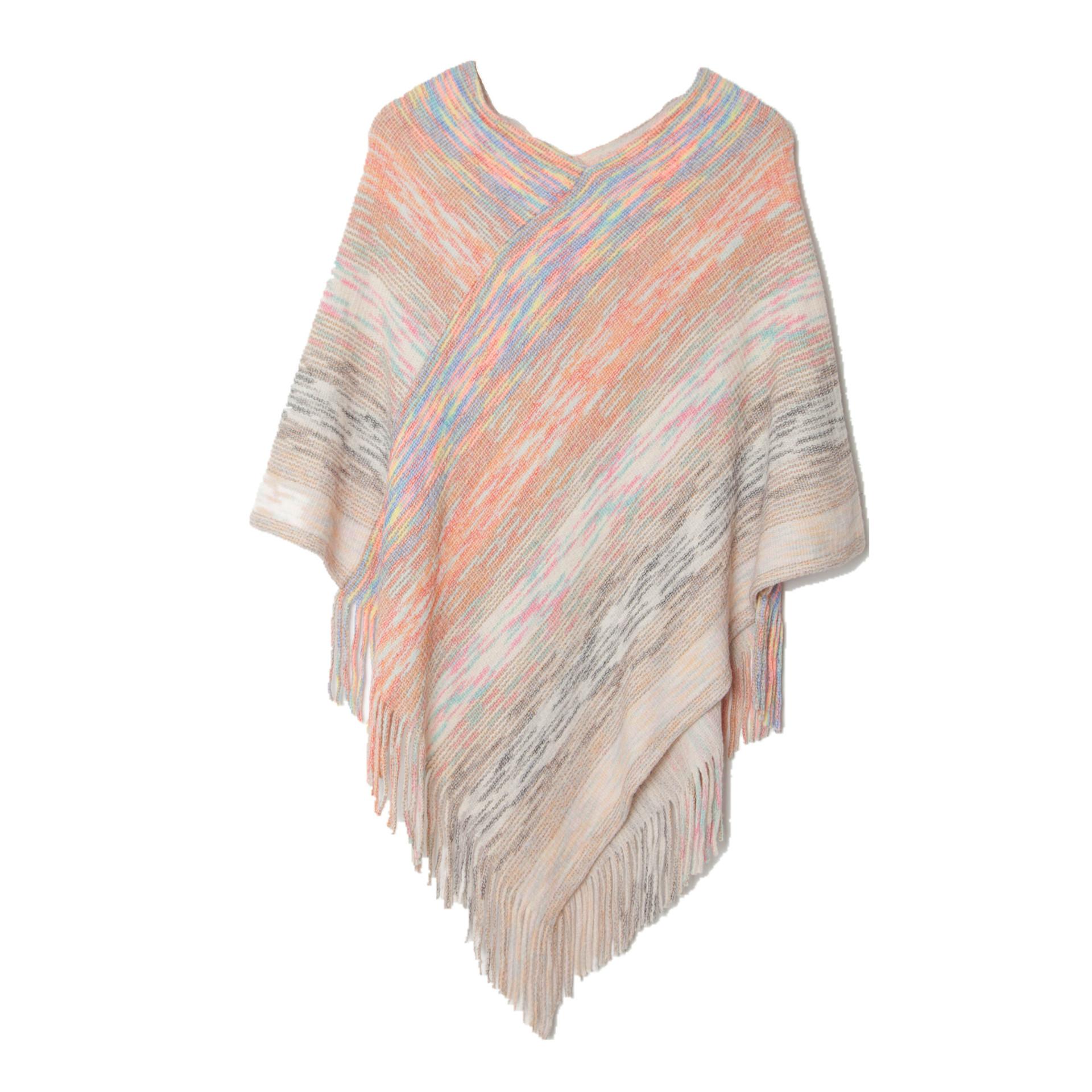 

Spring and Autumn V-neck Fringe Knitted Shawl M