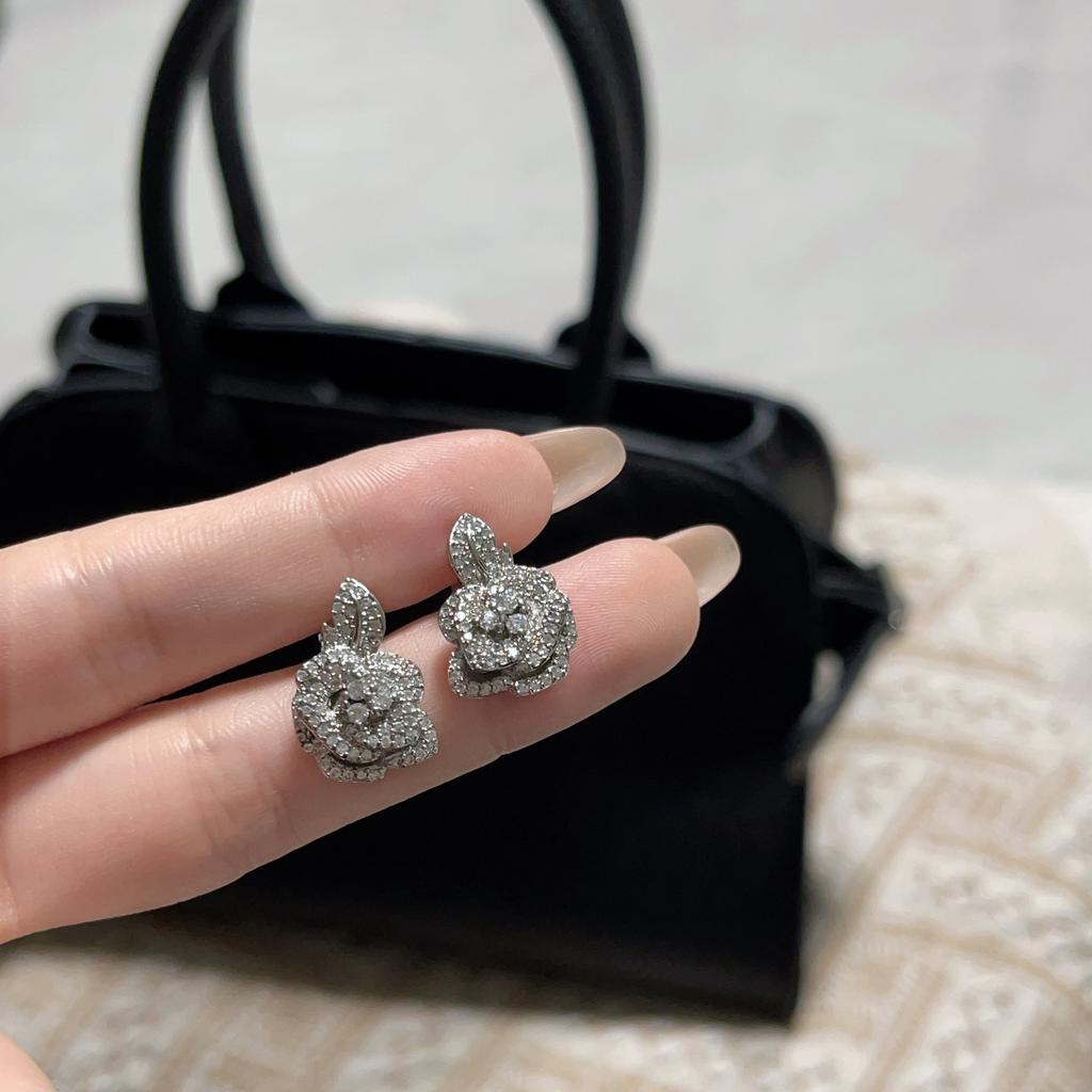 Light Luxury Personalized Rose Ring Women'S High-End Sense Inlaid With Diamond Camellia Necklace Stud Earrings Jewelry Set