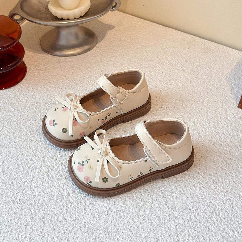 Girls princess shoes sweet floral small leather shoes 2025 new children's shallow mouth single shoes baby girl Mary Jane shoes tide