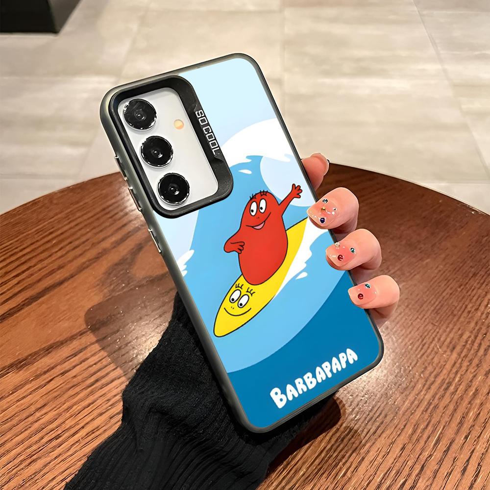 Cute Barbapapa Cartoon Phone Case For Samsung Galaxy S25 S24 S23 S22 S21 S20 Note20 Ultra Plus Fe Colored Silver Cover
