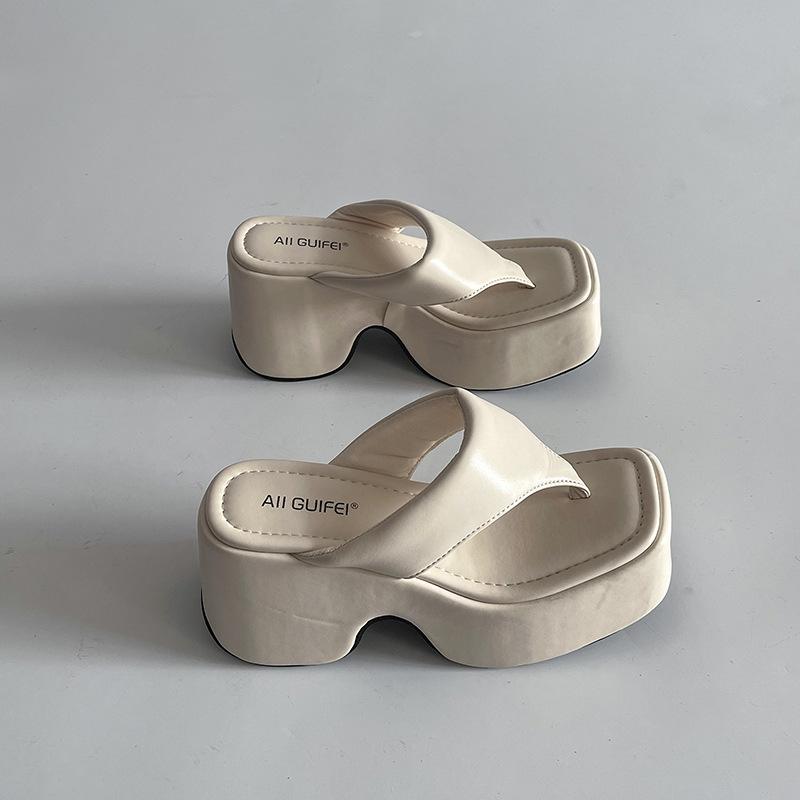 

Супер высокий каблук, увеличивающий рост, шлепанцы женские 2025 лето новинка с открытым носком, танкетка, нескользящая маленькая подошва-маффин, крутые тапочки 39 бежевый