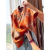 Women's Orange Chinese Style Blouse Mandarin Collar Frog Button Short Sleeve Retro Floral Casual Top