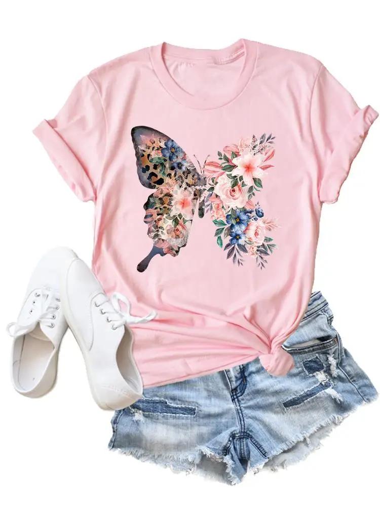 

Flower Butterfly Style Trend Clothing Fashion TShirt Cartoon Tshirts Summer Tee Unisex Lady Print Casual Graphic T Top S