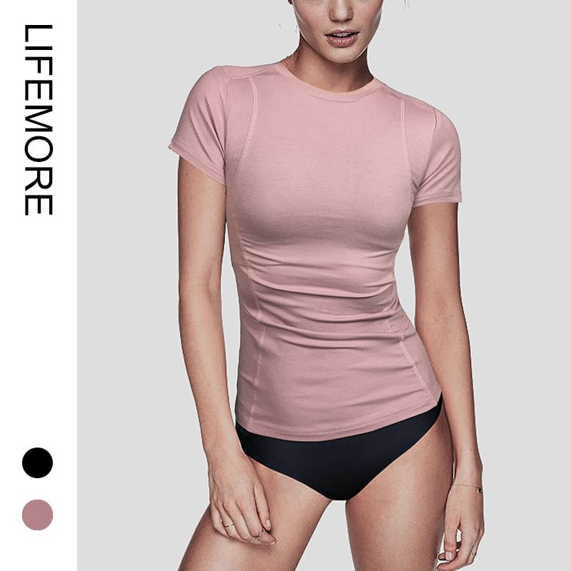 

Yoga Close-Fitting Dance Female Spring & Fall Long Sleeves Sports T-Shirt Dry rose powder short sleeve t S