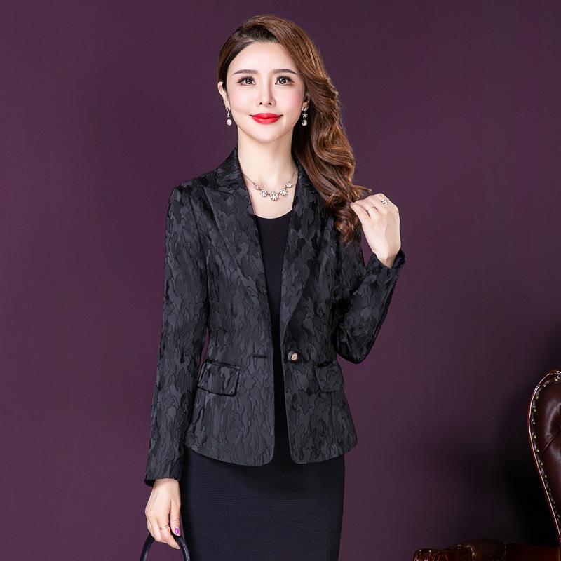 Spring Black Jacquard Women's Slim Fit Waist-Cinching Short Jacket
