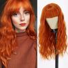 MERISIHAIR Women Long Wave Orange Wig with Bangs Natural High Temperature Synthetic Fiber Wig Suitable for Women Daily Wear Cosplay
