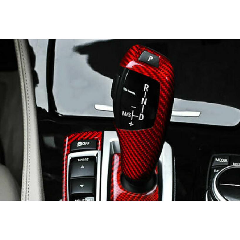 Red Real Carbon Fiber Gear Shift Knob Trim Cover Fit for BMW X3 X4 X5 X6 F10 F30