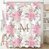 Stylish Bath Shower Curtain Pink with Silver Metal Hook Rings for Bathroom Decorations Waterproof Fabric Bathtub Surrounding Hig