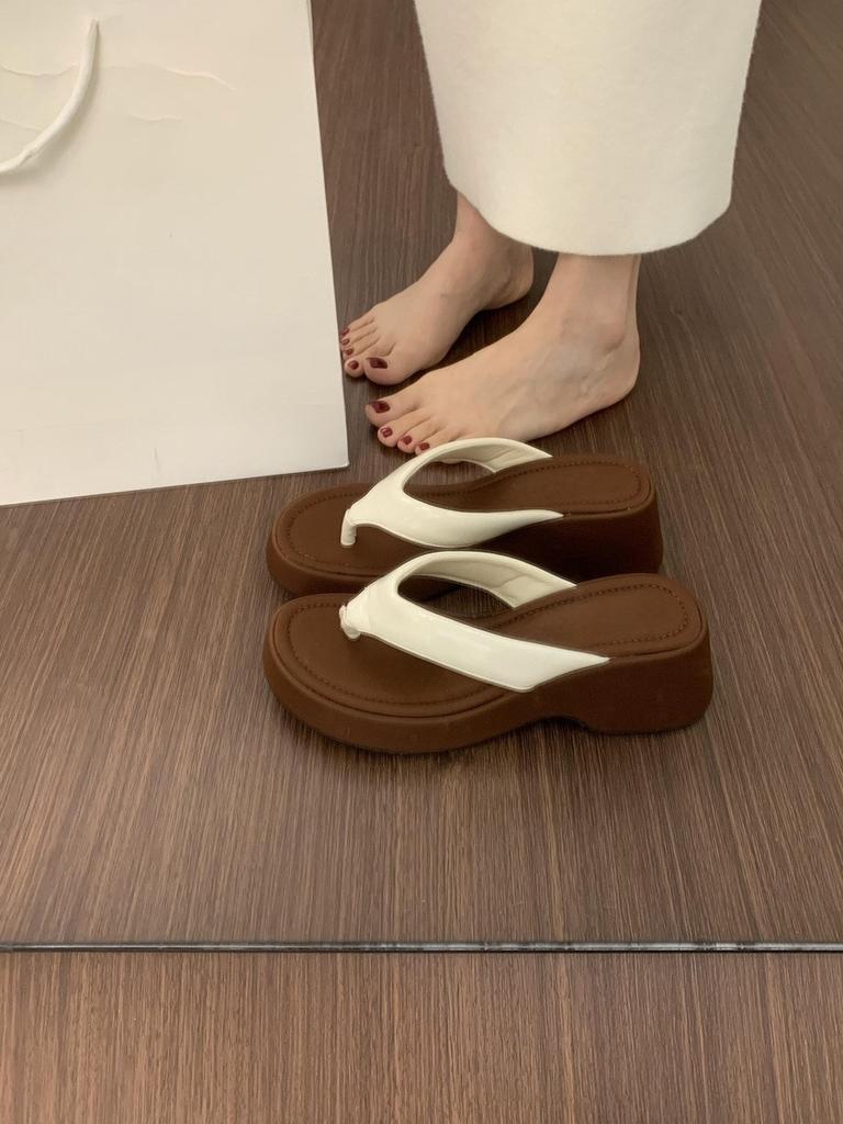 Small Man Thick Bottom Increases Height, Slope Heel Pinch Foot Flip-flops Are Versatile and Not Tired, Foot 5cm Beach Cool Slippers Women's Summer