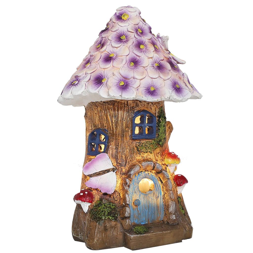 M-Modern-Feengartenhaus Solar-Gartenstatuen Skulptur Miniaturfigur Baumhaus Dekor Rasen Hof Ornamente Dekoration