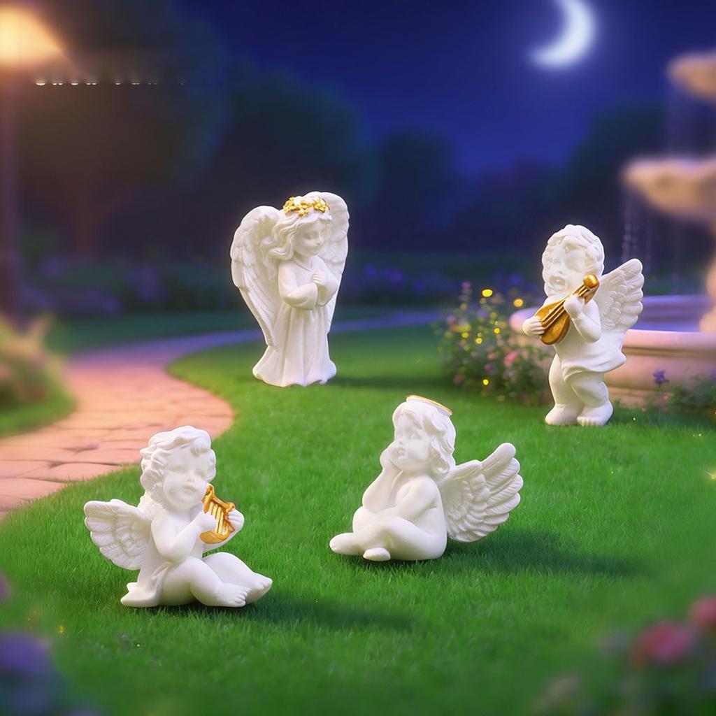 Resin Angel Figurines Mini Roman Column Statue Cupid Cherub Sculpture Micro Landscape Ornament Fairy Garden Home Desktop Crafts