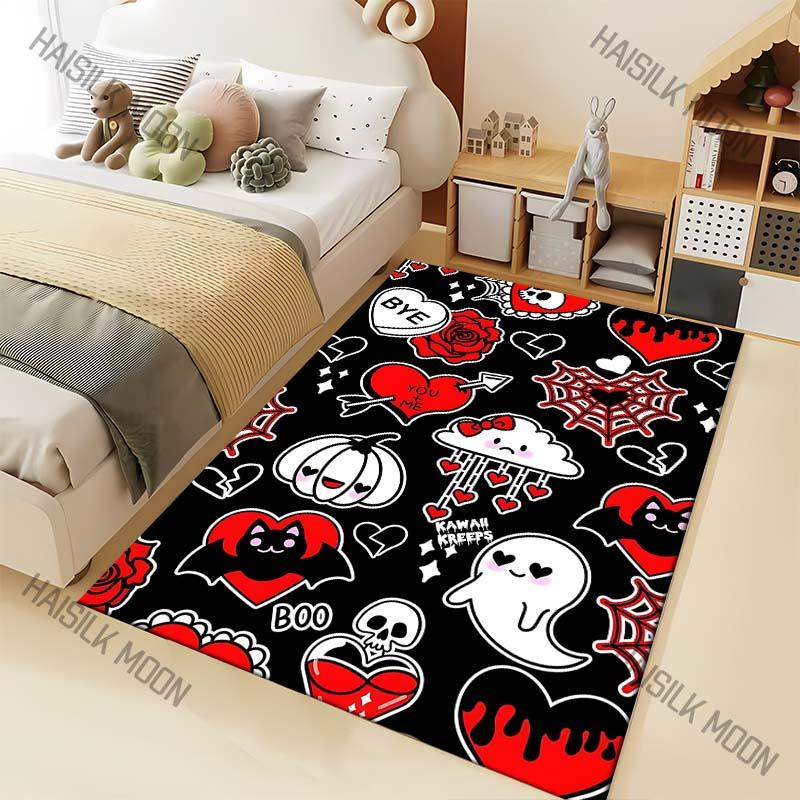 Halloween Themed Spooky Pumpkin Print Carpet for Living Room Bedroom Bedside Floor Mat Cloakroom Area Rug Home Festive Decor 40x60cm