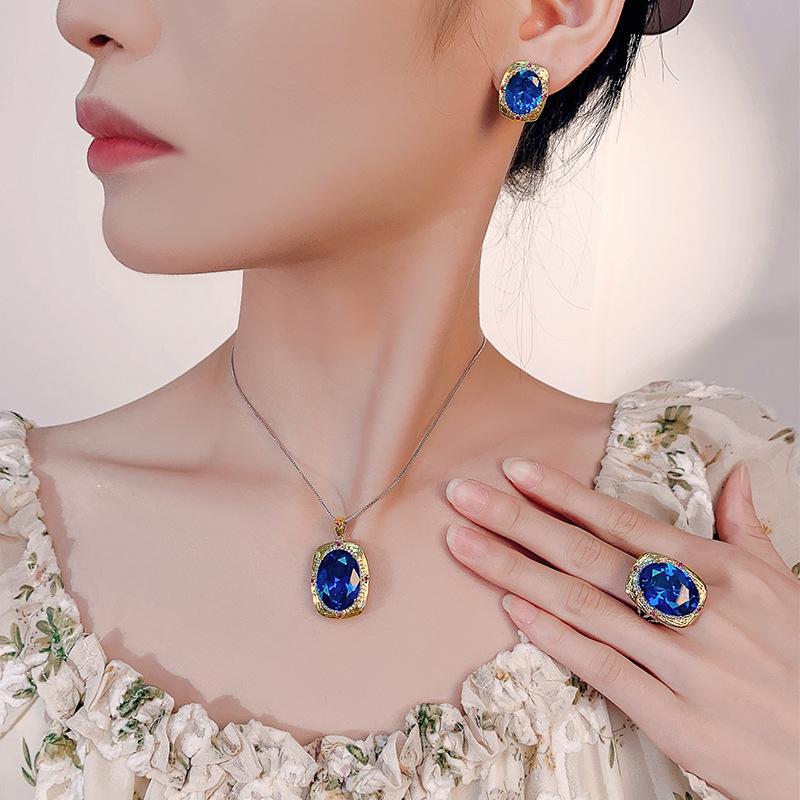 Jewelry Simulation Blue Spinel Light Luxury High Jewelry Set 15 * 20-10-12