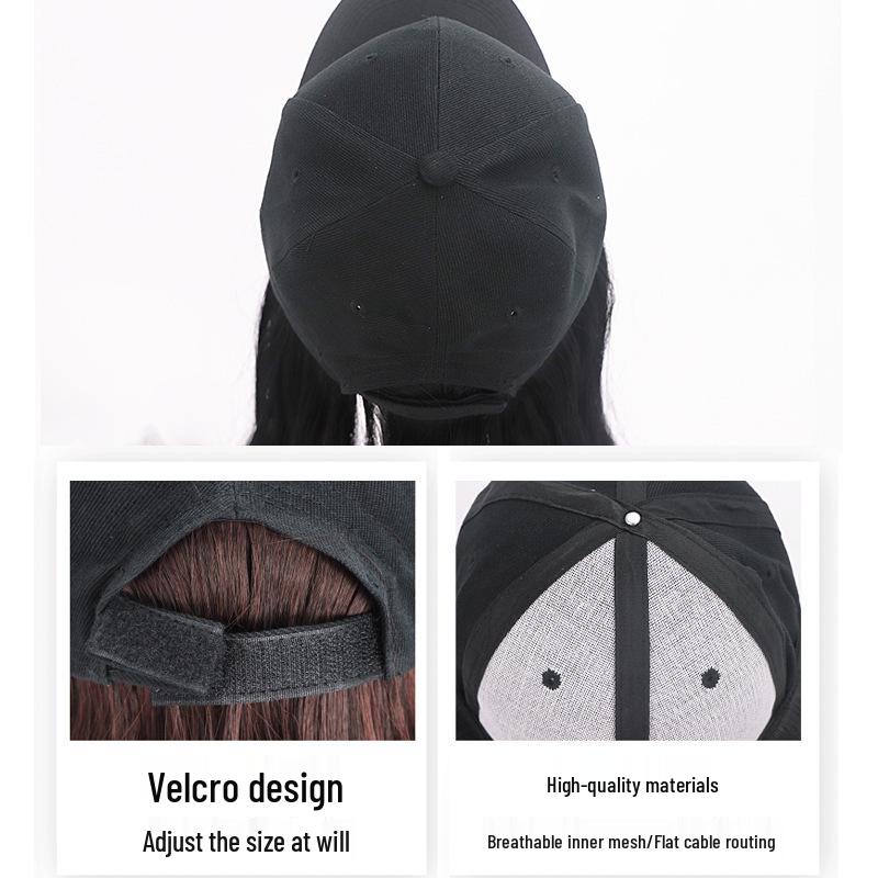 Chapéu Peruca Feminino: Chapéu Balde de Cabelo Liso Longo com Opção de Ondas Cacheadas para Início do Outono