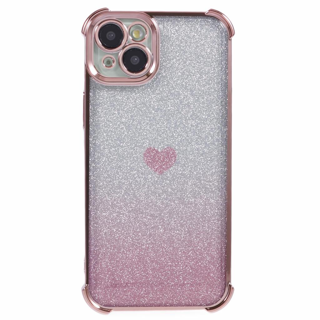 For iPhone 13 Anti-Scratch Phone Case Heart Pattern TPU Glittery Powder Phone Cover