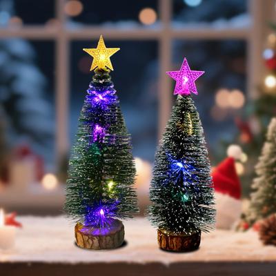 Mini juletre Lite kunstig snøflokket blyanttre med LED-lys Bordplate juletrepynt med tresokkel til jul Hjemmedekor