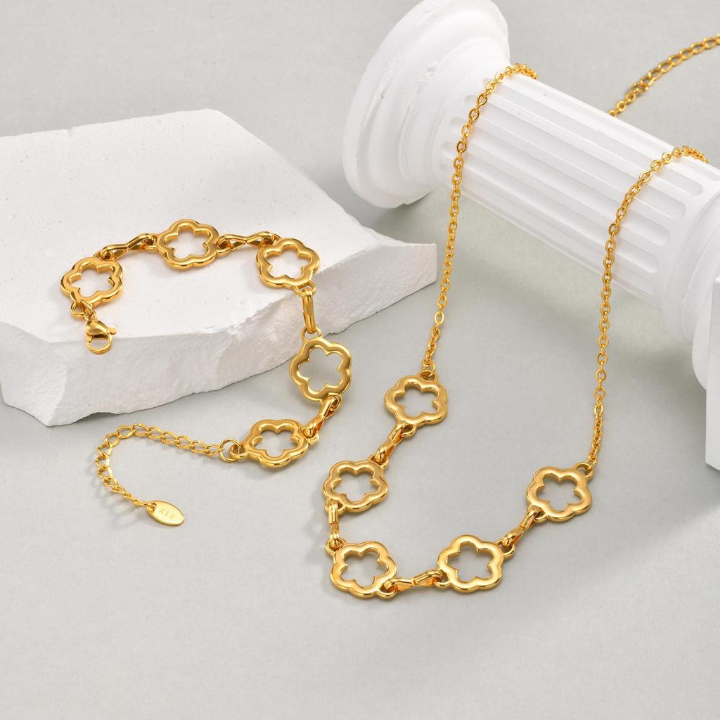 Wind Lady Exquisite Stainless Steel Hollow Flower Necklace Necklace Bracelet, Jewelry Nc-2312