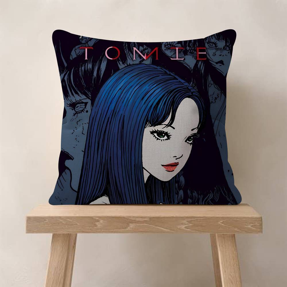Junji Ito Tomie Retro Kawakami Pillow Covers Cartoon Sofa Decorative Home Doublesided Printing Short Plush Cute Cushion Cover