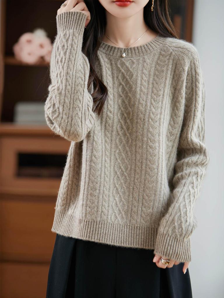 Women's Retro Chinese Style Wool Cable Knit Sweater - Autumn/Winter Versatile Layer Top