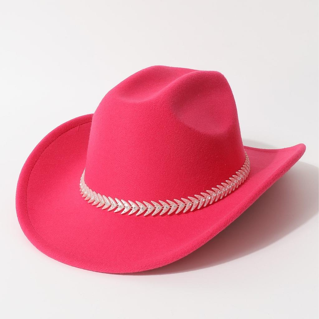 Bohemian Gentleman's Hat Ladies Unisex Elegant Top Hat Z Chain Diamond Wide Brim Cowboy Hat Prom Hat
