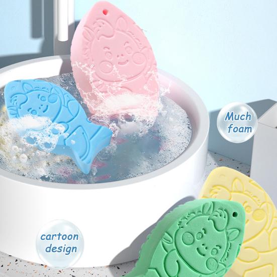 1/4Pcs Exfoliating Bath Sponge 3D Ultra Soft Body Scrubber Sponge Fish Shape Dead Skin Remover Reusable Bath Scrubber with Lanyard