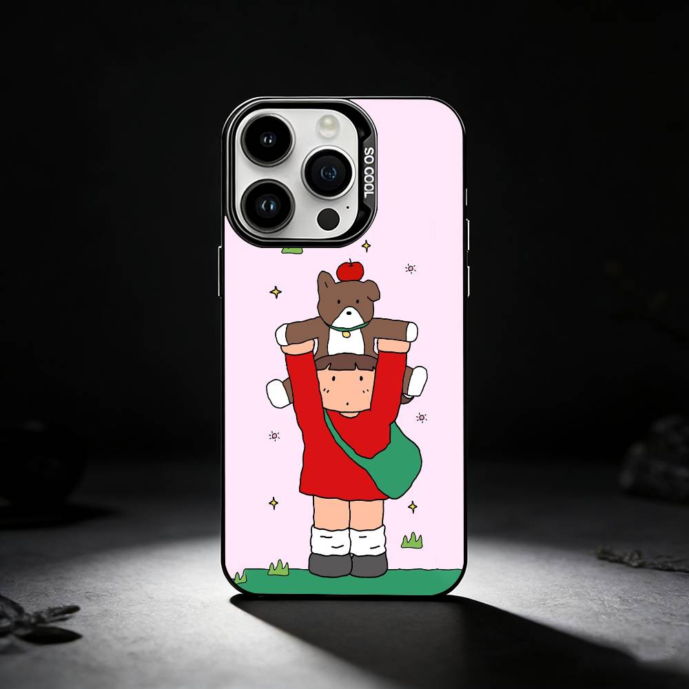 Cute Cartoon Couple Phone Case For iPhone 17,16,15,14,13,12,11 Plus,Pro Max,XS,Colored silver phone case