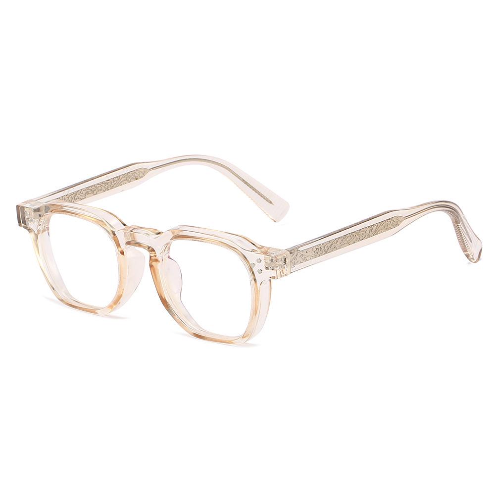 Men s Retro Square Myopia Glasses with Imitation Wood Grain and Metal Accent Transparent