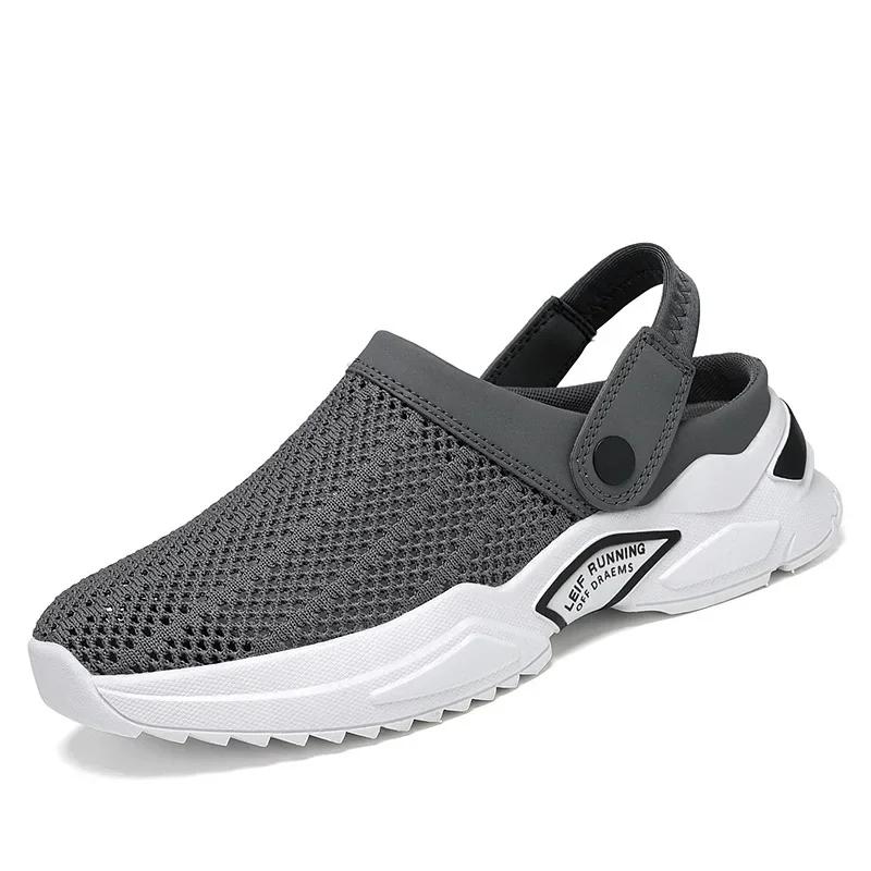 Summer Mesh Men's Sandals Outdoor Clogs Casual Sneakers for Man Breathable Half Slippers Slip On Walking Beach Man Shoes 2024