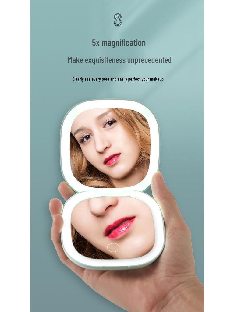 Dual-Sided LED Makeup Mirror: Rechargeable, 5X Magnification, Portable, Foldable, Customizable