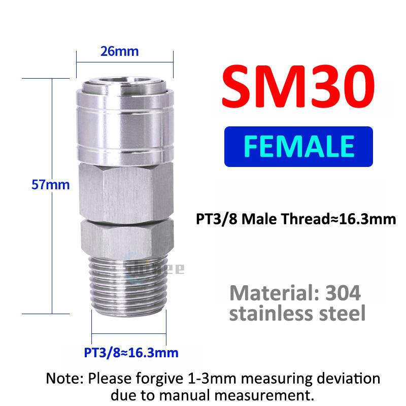 Pneumatic Fitting 304 Stainless Steel C Type Self locking Hose Quick Connector High Pressure Coupler Plug PF SF PM SM 20/30/40