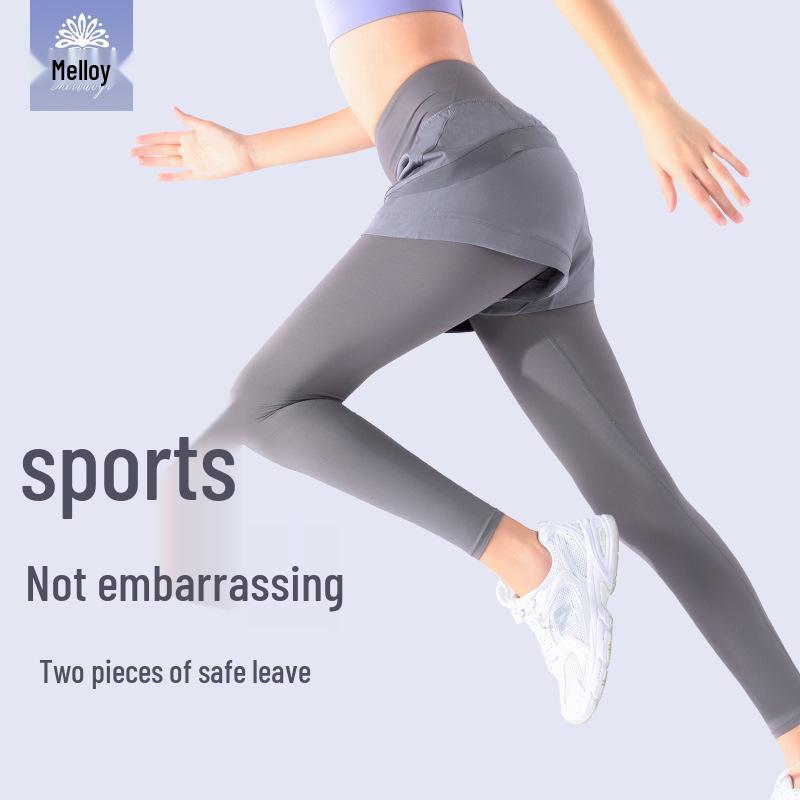 Women's Autumn Style High-Waist Hip-Lifting Yoga Pants - Nude Feeling, Fake Two-Piece Design, Perfect for Running & Fitness
