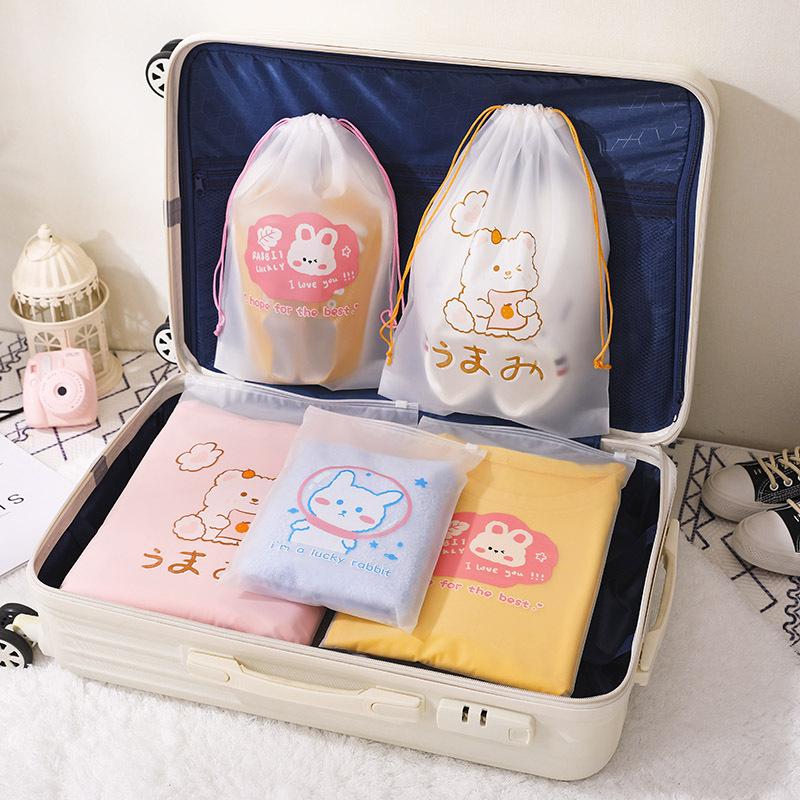 1pc Bear Travel Storage Bag Draw Rope Tie Mouth Bag Portable Clothing Underwear Dust Bag Cartoon Shoes Waterproof Packing