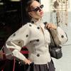Womens High Neck Polka Dot Zip-Up Blazer Coat Loose Fit Office Chic Winter Outwear