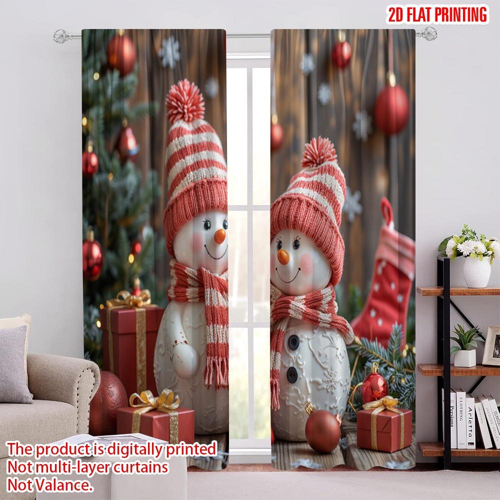 

Flat Printing Christmas Scene Curtain Snowman Snowflake Flag Polyester Without Electricity Festive Curtains Set Of 2 Made W100*H70(CM)-Rod Pocket&1PCS