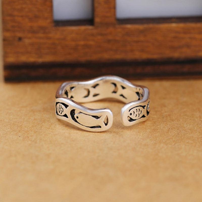 925 Sterling Silver Ring Finger Cute Fish Simple Open Ring for Woman Man Fashion Animal Fine Jewelry Circle with Box