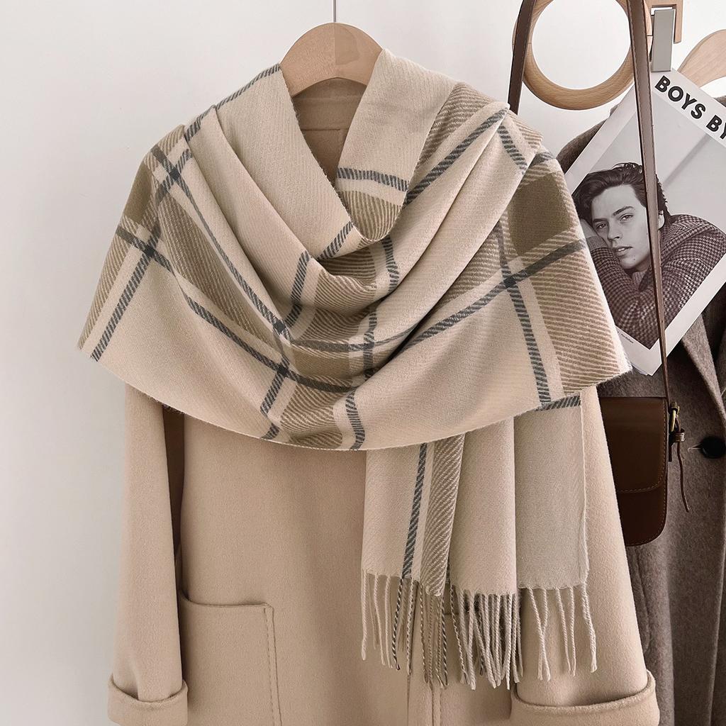 Plaid Winter Women Cashmere Scarf Warm Pashmina Neckerchief Muffler Female Blanket Scarves Lady Shawls And Wraps