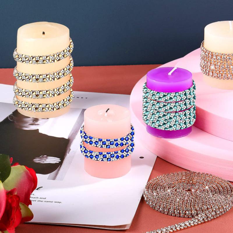 2 Rolls Clothing Accessories for Hats Bags Jackets Rhinestone Tape Iron-On Glass Self-Adhesive Chain Ribbon Multi-Color