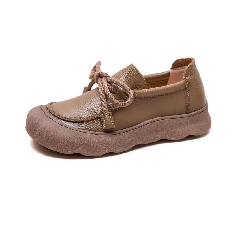 

Flat Shoes Small Leather Shoes Women s 2026 New Retro Lace-up Big Head Casual Low-top Shoes Leather Deep-mouth Pumps Women 41 хакі