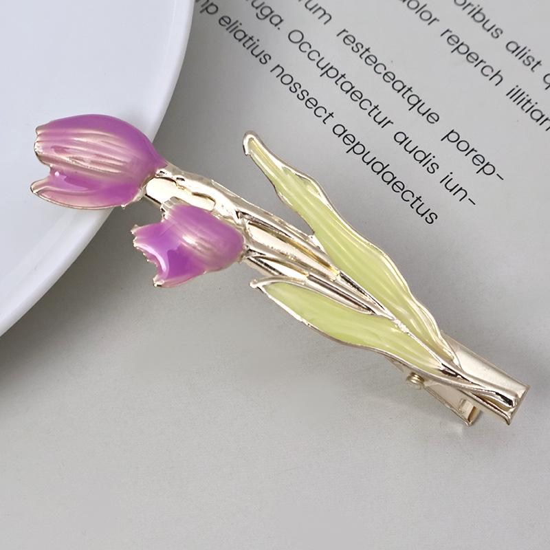 Metal Tulip Flower Hair Side Clip Fringe Bangs Duckbill Clip Women Girls Sweet Headwear Hairpin Hair Style Accessories