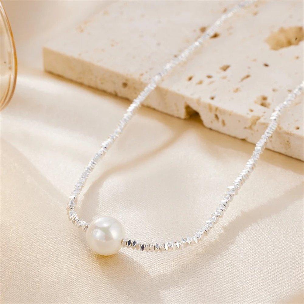 100% 92.5 Silver Sculpture Volume Natural Pearl Only One Necklace Rose Gold