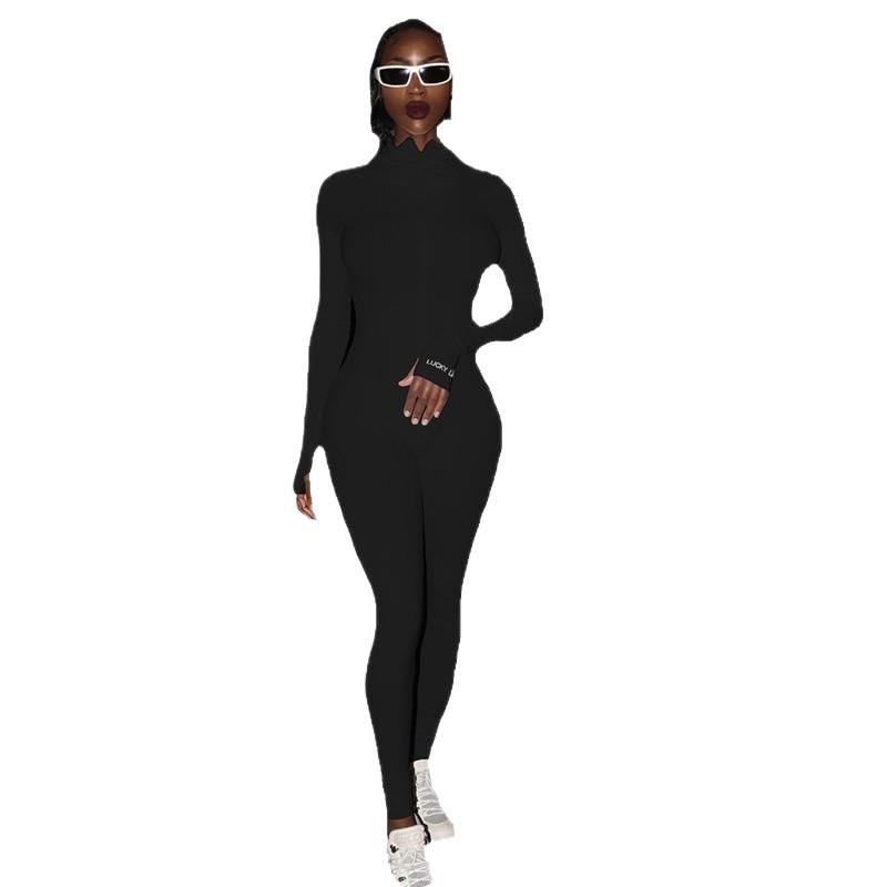 Damen Hochgeschlossener Bestickter Fitness-Jumpsuit - Stretch, Schlankmachend, Reißverschluss Design 2026