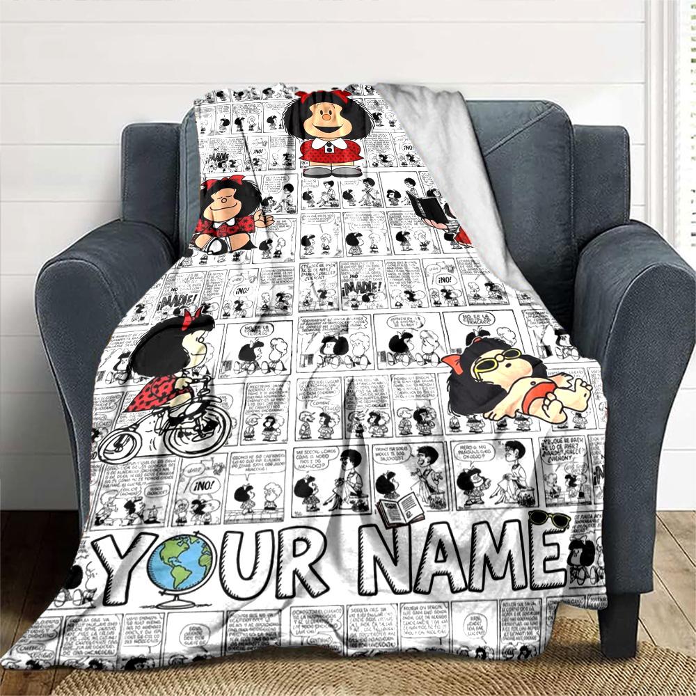 Name Custom Mafalda Print Flannel Blanket High Quality Warm Comfortable Cover for All Seasons Perfect for Gifts Home Decor