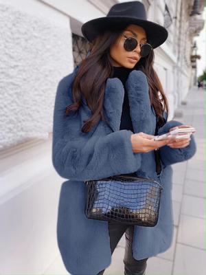 Women Winter Warm Faux Fur Coat Thick Women Middle -Long Overcoat Turn Down Collar Women Warm