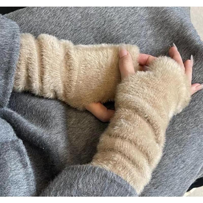 Zimowe Ciepłe Rękawiczki z Polaru Minkowego Bez Palców Kobiety Dziewczęta Miękkie Rękawiczki Zimowe Ciepłe Modne Jednolite Pluszowe Dzianinowe Rękawiczki Bez Palców