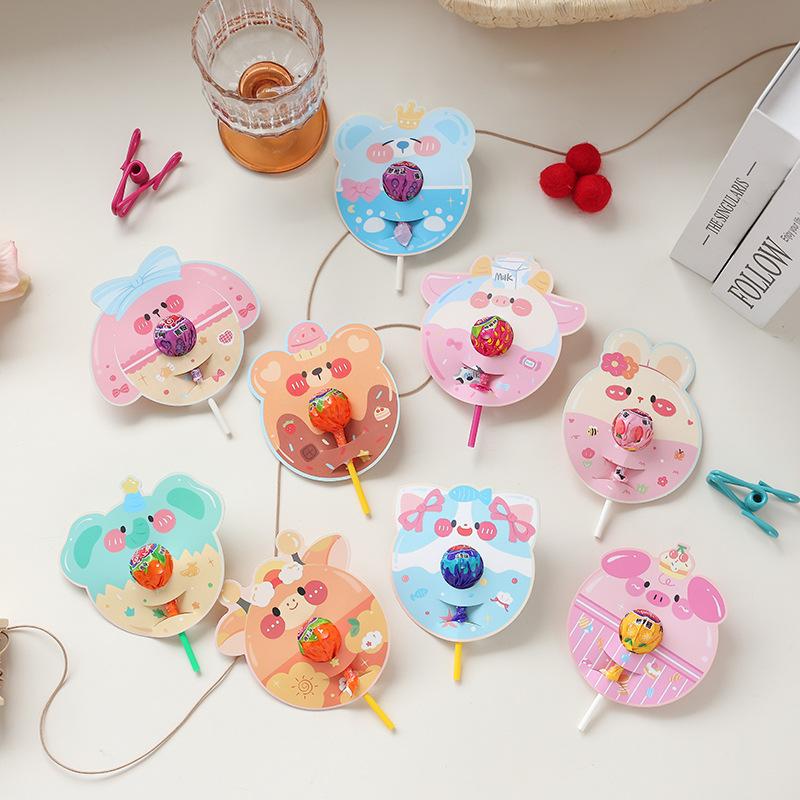 5 Sheets Cartoon Bear Lollipop Cards Multi Bear Heart Paper Cards For Wedding Valentines Day Candy Wrapping Decor Supplies