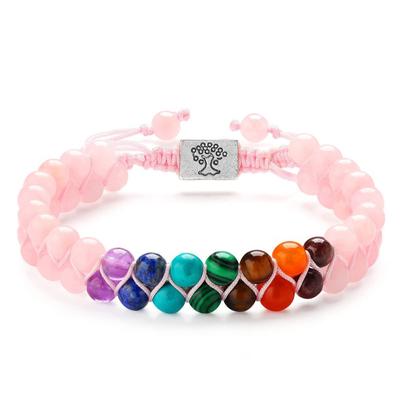 Bohemian 6mm Colorful Natural Stone Double Layer Bracelet for Women, Natural Stone Crystal Agate Beads, Tree of Life Bracelet